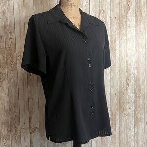 Sarah Bentley Black Sheer Pin-Striped Button Up